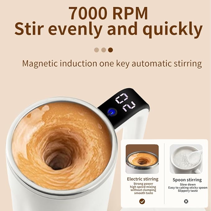 2026 New Electric Coffee Mug With a Built-In Lcd ThermometerUpgraded Automatic Magnetic Stirring Coffee MugMagnetic Self Stirring CupPerfect For Brewing Coffees Milk Cocoa Etc. (White)