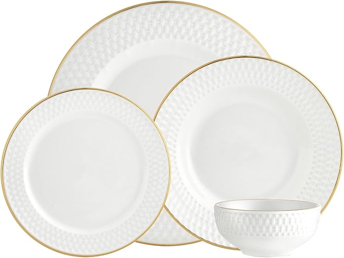 Godinger Dinnerware Set Dinner &amp Serving Plates Salad &amp Appetizer Plates Soup &amp Cereal Bowl Coffee Mugs with Gold Rim 16 Piece Set Avea Collection