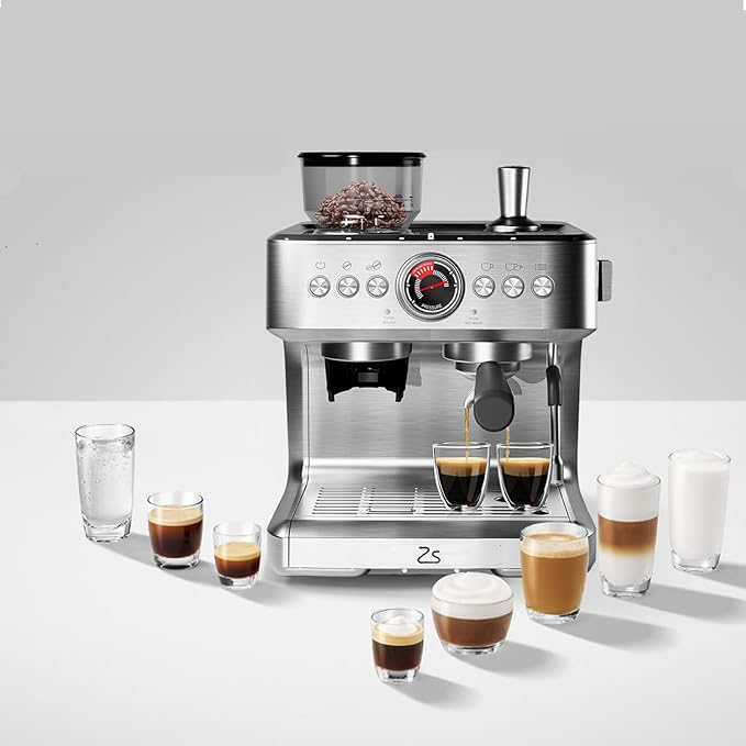 GlowSol Espresso Machine with Bean Grinder Semi Automatic Espresso Machine 20-Bar Espresso Maker with Milk Frother Steam Wand 2.8L Water Tank Home Espresso Coffee Maker for Latte Cappuccino