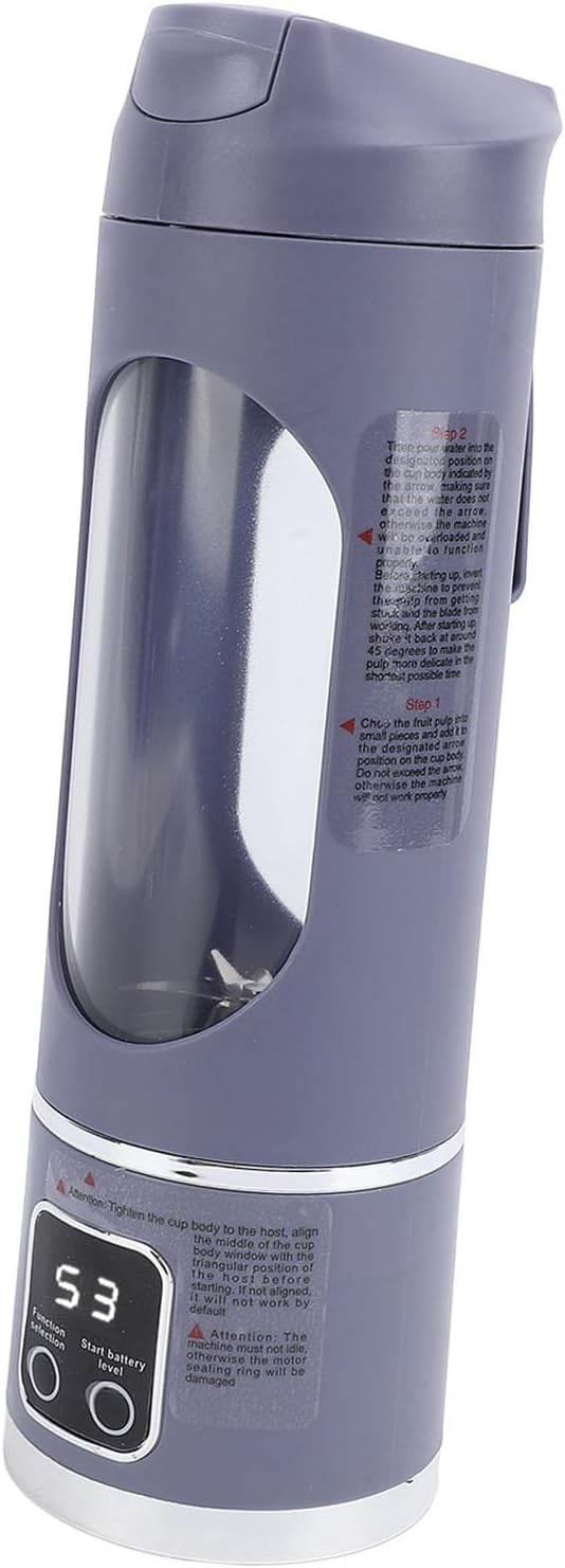 450ML Portable Juicer Cup - USB Rechargeable Travel Blender with 12 Blades &amp 3 Speeds - Smoothies &amp Fruit Juices for Home Office and Outdoors (Violet)