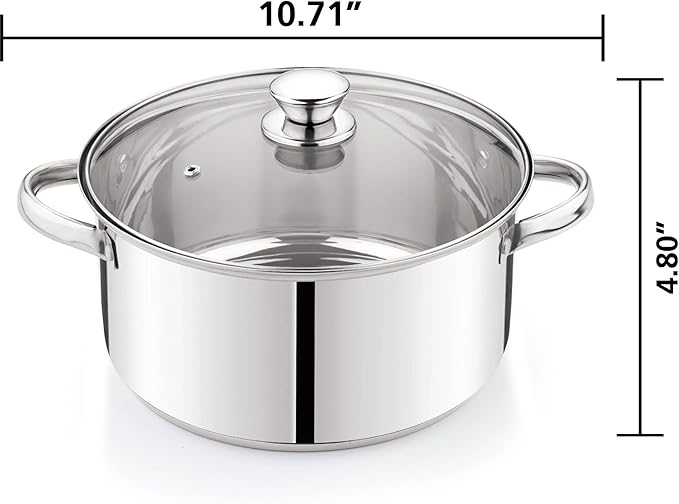 10-Piece Stainless Steel Cookware Set Induction Compatible Tri-Ply Base with Glass Lids &amp Utensils Dishwasher Safe