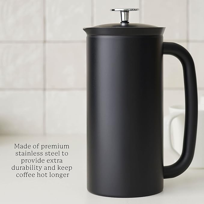 ESPRO - P7 French Press - Double Walled Stainless Steel Insulated Coffee and Tea Maker with Micro-Filter - Keep Drinks Hotter for Longer (Matte Black 32 Oz) Cleaning Powder
