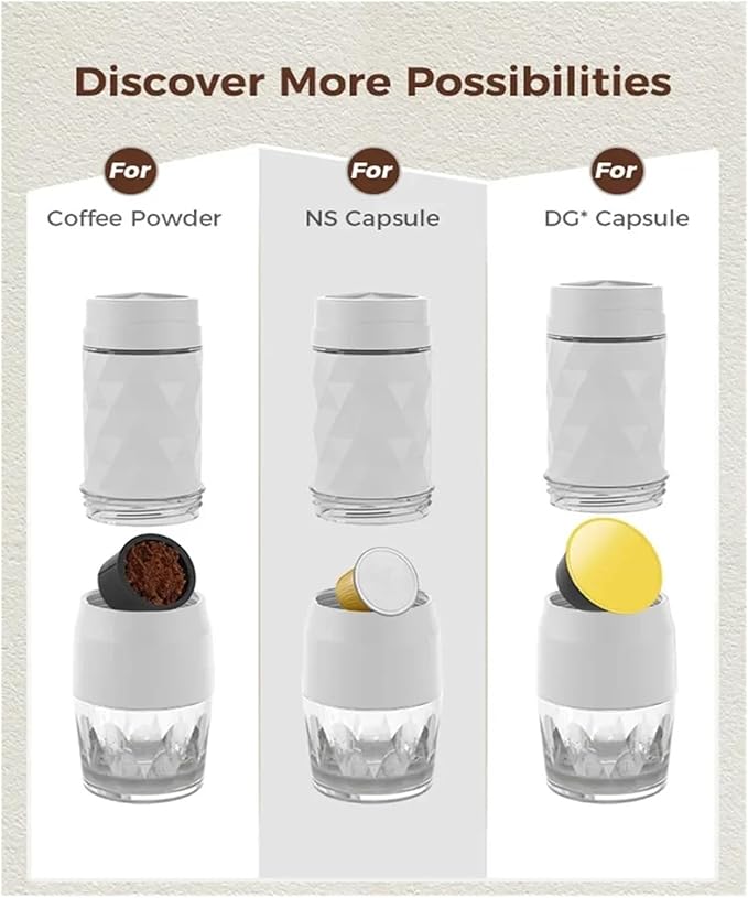 3 In1 Hot/Cold Portable Coffee Machine Manual Espresso Maker For Capsule &amp Ground Hand Press Brewer Home Office Travel(Bianco) (Bianco)
