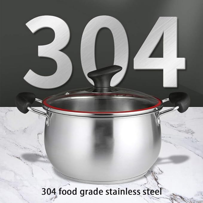 2-Piece cookware Set Stainless Steel Soup Pot Mini Steamer with Tempered Glass lid Sturdy Handle Suitable for All Gas Induction cookers Easy to Clean Cookware