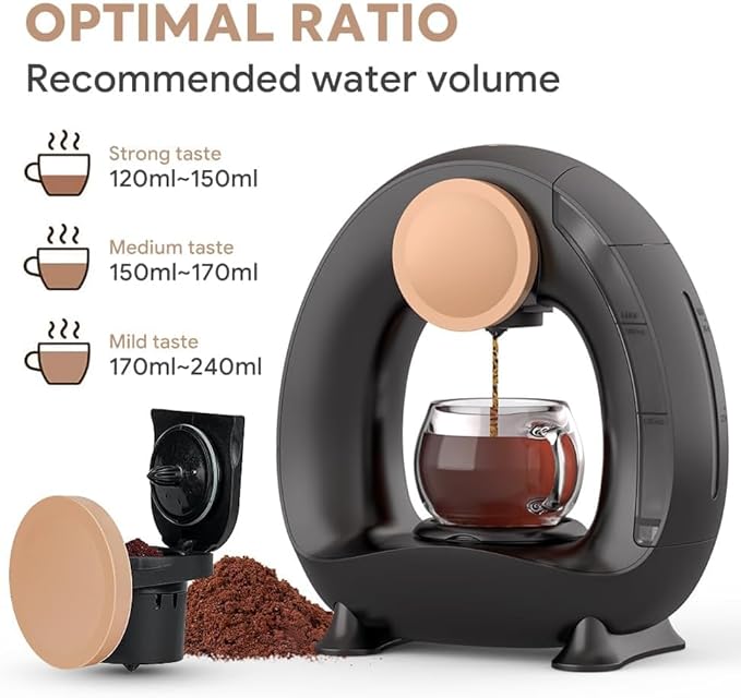 Single-Serve Coffee Maker 2 in 1 One Cup Coffee Machine Compatible with K-Cup Pod &amp Coffee Grounds/Tea with One Button OperationFast Brew in 1 minuteCompact For Home Office RV and Dorm (Black