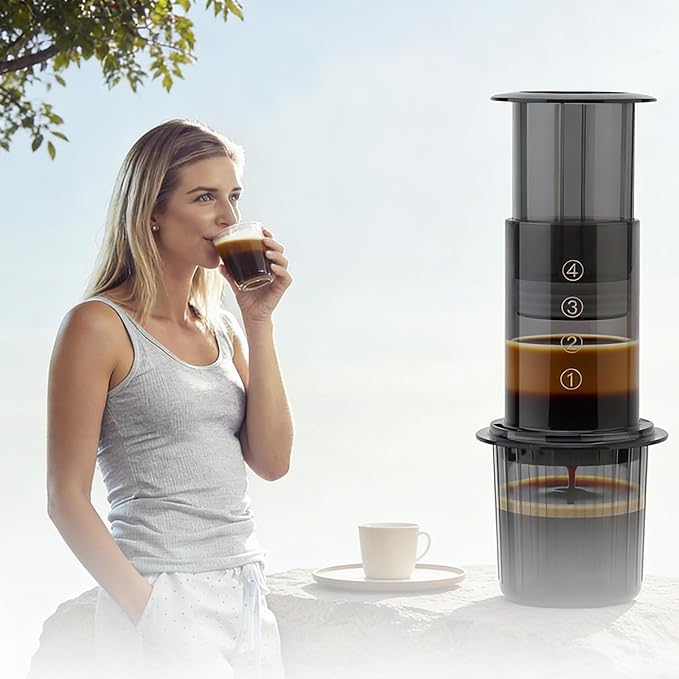 Portable Coffee Maker for Camping &amp Travel Coffee Press - All-in-One French Press Pour-Over &amp Espresso Style Manual Brewer Small Coffee Maker for Full Bodied Coffee Without Grit Less Bitte