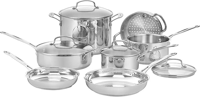 Cuisinart 77-11G Chef's Classic Stainless 11-Piece Cookware Set Bundle with Deco Chef Gourmet 12 Piece Stainless Steel Knife Set with Storage Block