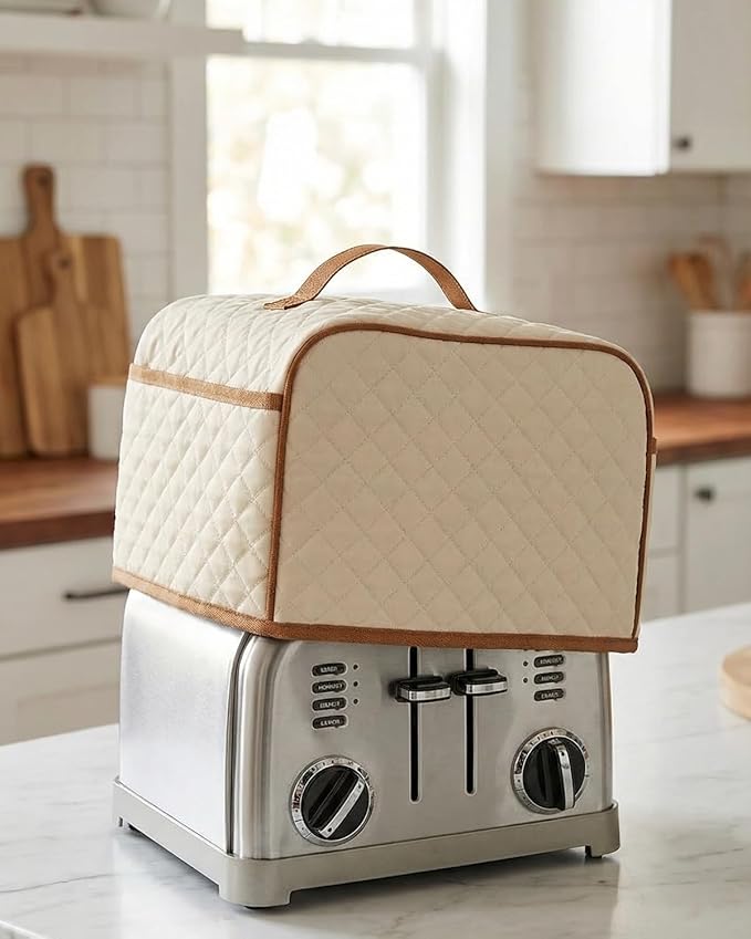 Deosk Toaster Cover 2 Slice With 2 Pockets &amp Thickened Sponge Oxford Toaster Covers For 2 Slice Wide Slot and Kitchen Use 11 x 6.5 x 7.5 (MediumBeige）