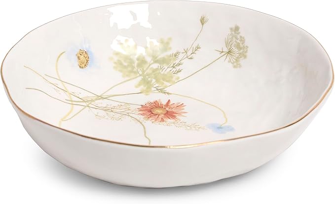 Sango 12-Piece Luxury Porcelain Dinnerware Set for 4- Glossy White Plates and Bowls Sets with Wildflower Patterns and Gold Rims Ceramic Dish Set Elegant Dishes for Everyday Dining Gansevoort