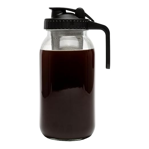 Primula Mason Jar Cold Brew Iced Coffee Maker with Stainless Steel Filter and Easy Pour Lid Durable Glass Pitcher Fits in Most Fridge Doors Dishwasher Safe Made without BPA 2-Quart Black