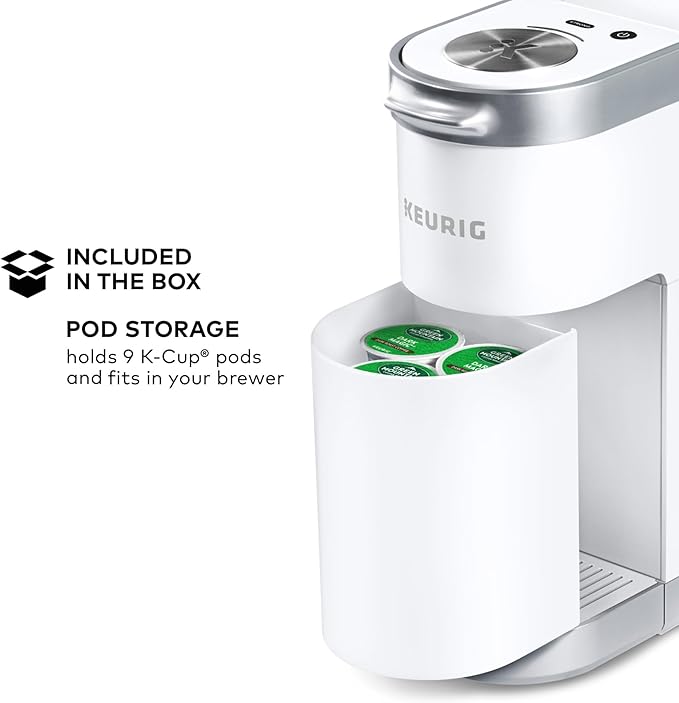 Keurig K-Mini Plus Single Serve K-Cup Pod Coffee Maker with 6 to 12oz Brew Size Stores up to 9 K-Cup Pods Travel Mug Friendly Matte White