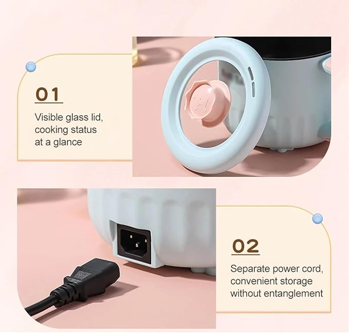 GRFIT 1.8L Multifunctional Electric Pan Mini Rice Cooker Multicooker Skillet Non-Stick Cookware Pot Home and Kitchen (Color : C)