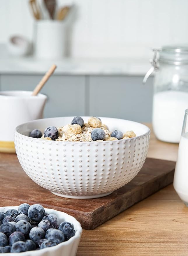 LE TAUCI Dinnerware Sets 12 PCS Ceramic Plates and Bowls Set Suit For Housewarming (10 Dinner Plate + 8 Salad Dish + 26 oz Cereal Bowl) x 4 Oven safe - Arctic White
