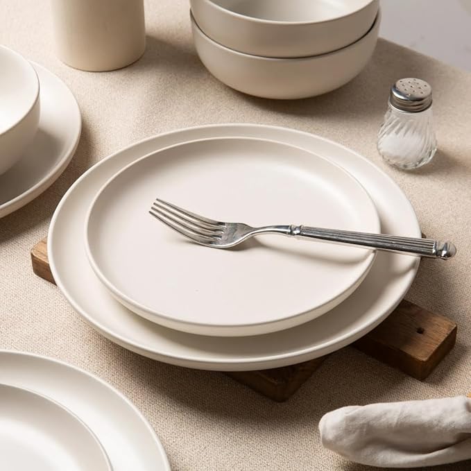 12-Piece Stoneware Dinnerware Set White Matte Glaze Service for 3 Includes Dinner Plates Salad Plates Bowls Mugs Microwave and Dishwasher Safe