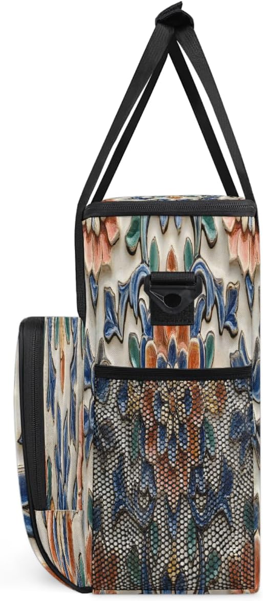 Ceramic Flower Blue Coffee Maker Carring Bag Travel Carrying Storage Tote Bag Compatible with Keurig K-Mini or K-Mini Plus Portable Single Serve Coffee Brewer Case with Pockets for K-cup Pods