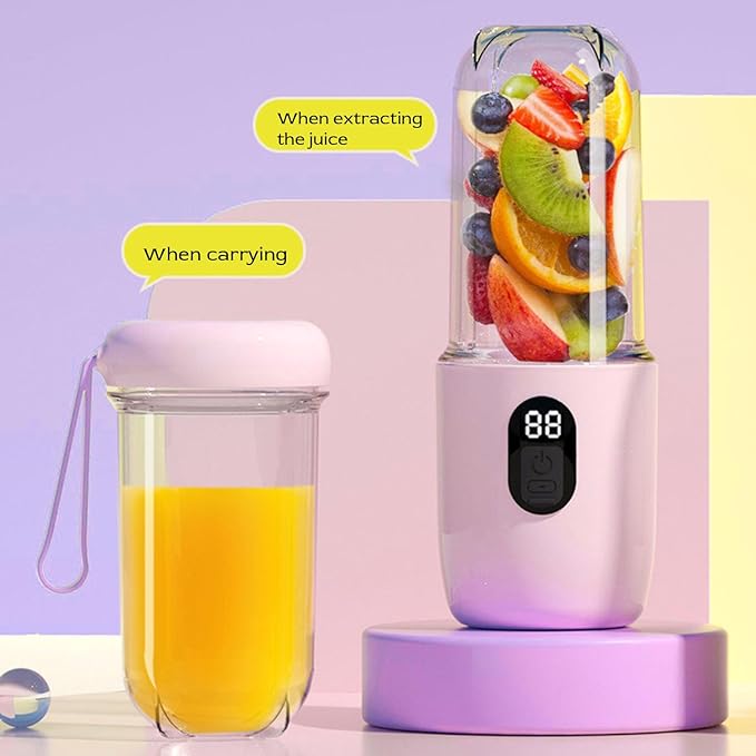 Portable Blender 500ml USB Rechargeable Electric Blender Cup with 16 Leaves Stainless Steel Cutter for Smoothies Shakes Juices Travel Sports Office Kitchen
