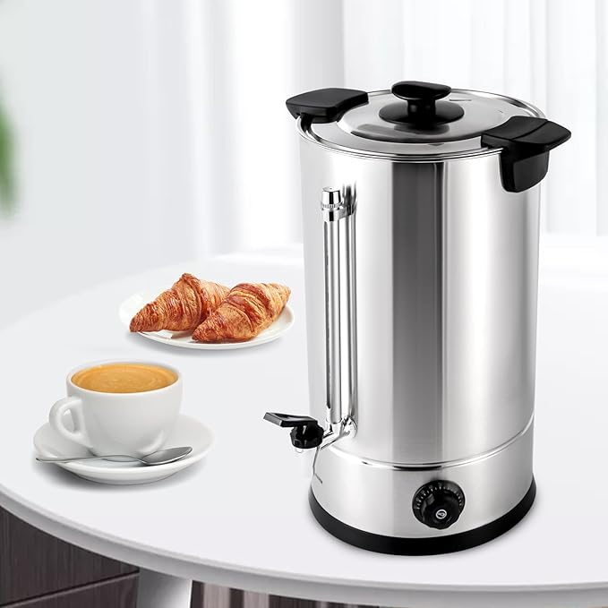 15L Commercial Coffee Urn Stainless Steel Coffee Maker 1000W with Adjustable Thermostat (86-230°F) Hot Water Dispenser for Catering Office Party Wedding (15 Liters)