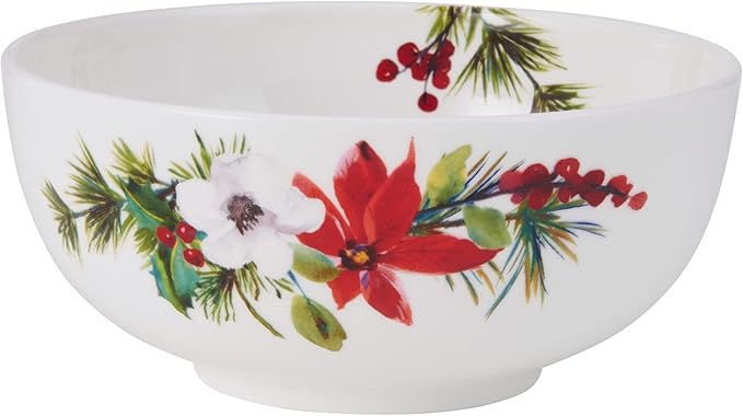 Mikasa Hope Joy Holiday Poinsettia Bone China Lightweight Chip Resistant 16 Piece Dinnerware Set Service for 4 Multicolor