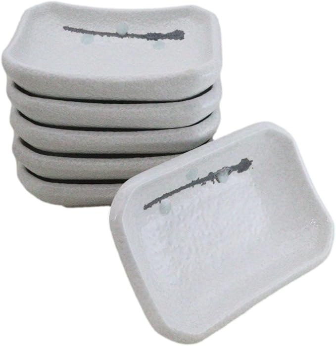 Ebros Gift Modern Yukino Hana Snow Flowers Ceramic Dinnerware Serveware Kitchenware Set Oriental Asian Restaurant Supply (Pack Of 6 Rectangle Condiment Sauce Dishes 2oz)