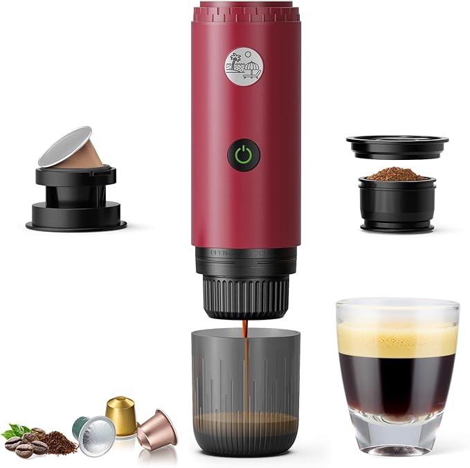 Portable Espresso Machine Travel Coffee Maker for Camping Car Coffee Maker Self-Heating with USB-C 20 Bar 2-in-1 Electric Coffee Maker With Ground Coffee &amp NS Capsule for RV Hiking Office(Whi