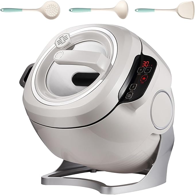 Automatic Cooking Pot Fried Rice Machine 6l Drum Cooking Machine with Touch Screen 360° Rotating and 3D All-Round Heating Adjustment 3 Gears Firepower- 3 Cooking Utensils
