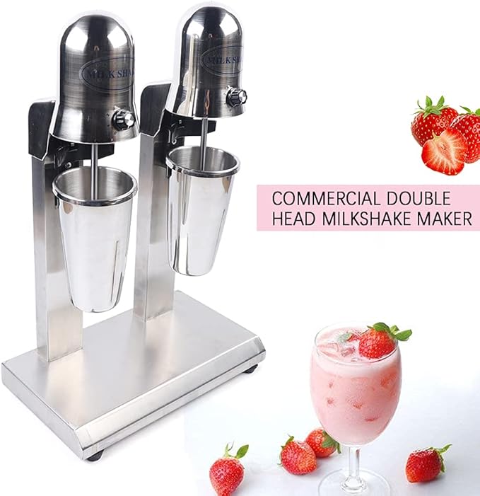 Commercial Stainless Steel Milk Shake Machine Stainless Steel Milk Shaking Machine Electric Double Head Drink Mixer 110V 15000RMP (Round Head))