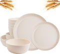 EI 12pcs Wheat Straw Dinnerware Set of 4Reusable Plastic PlatesUnbreakable Dinner PlatesDeep Dinner Hard Premium Plastic PlateMicrowave Dishwasher Safe for CampingPicnincFamily Dinner
