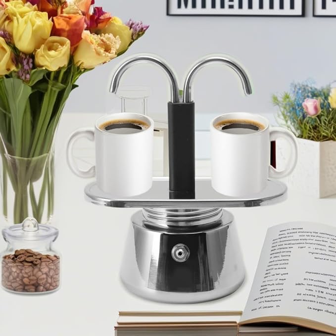 GOWENIC 2 Cup Stovetop Espresso Maker Pot Classic Italian Coffee Maker Espresso Maker Stovetop 100ML Double Stainless Steel DIY Conduit Coffee Pot