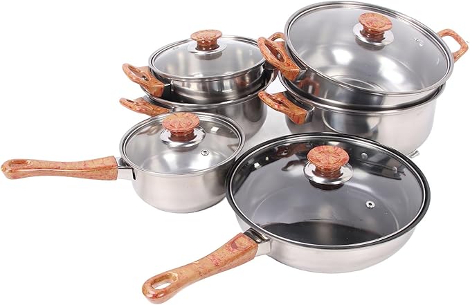 Wood Model Pots Pans Set less Steel Cookware Set Multi Functional Pots and Pans with Handle Glass Lid and ic Pla for Soup Cooking and Frying