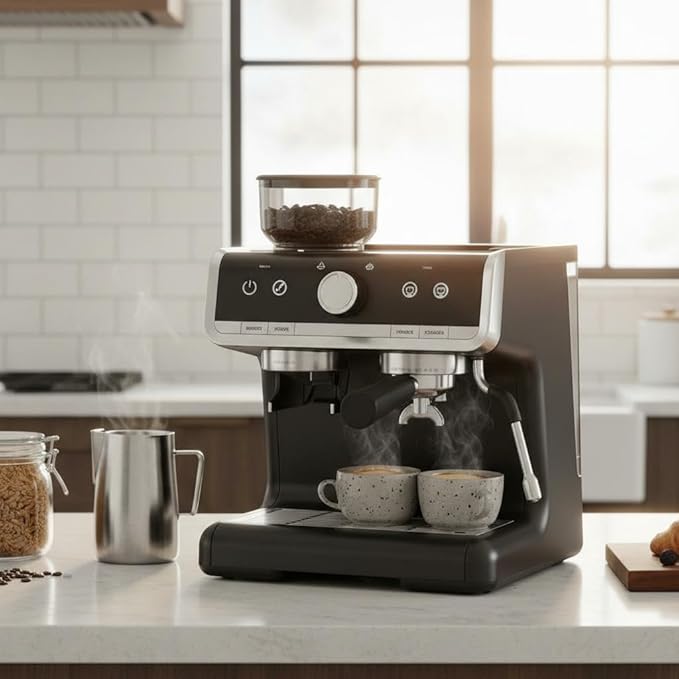 Semi-Automatic Espresso Machine with Built-in Grinder &amp Milk Frother - 20 Bar Pump 95Oz Removable Water Tank 30 Grind Settings Stainless Steel Coffee Maker for Latte/Cappuccino (Home &amp Offi