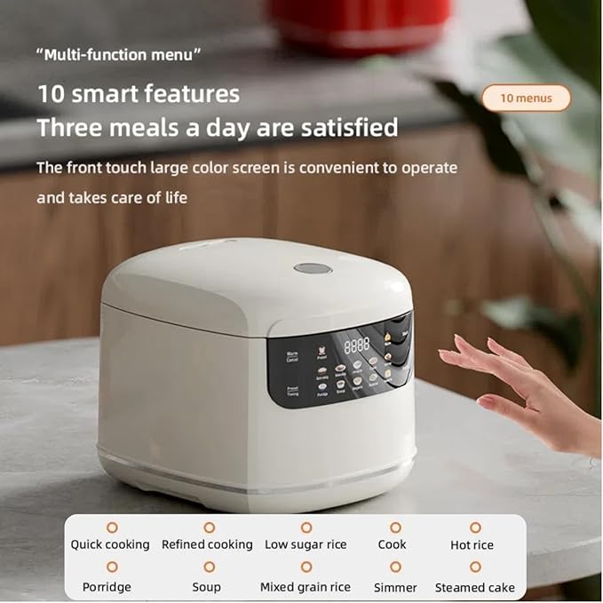 Smart Titanium Inner Pot Rice Cooker 2L 10-in-1 Multicooker with Steamer Basket 7-Stage Heating &amp 400W Power Nonstick Coating Color Display Timer Keep Warm (Red)