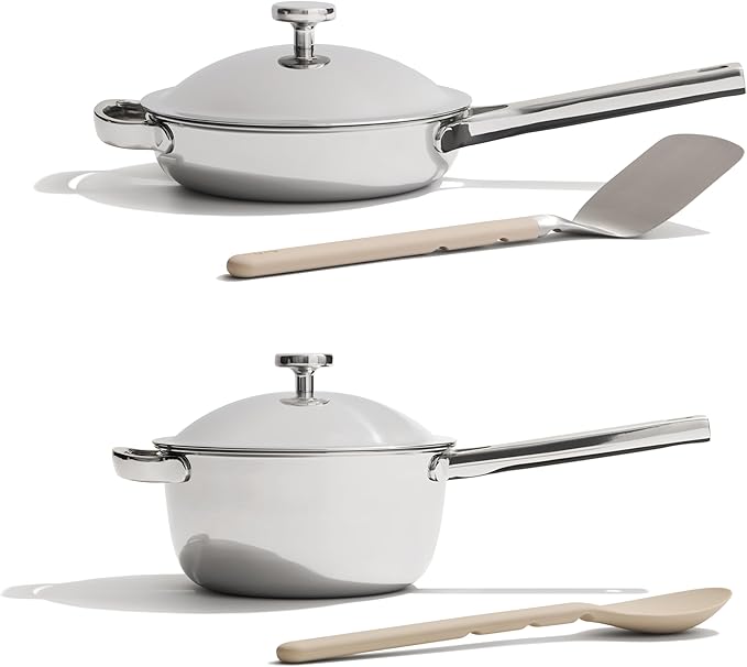 Our Place Mini Titanium Pro Cookware Duo | 6-Piece Tri-Ply Titanium Cookware Set with Always Pan Pro &amp Perfect Pot Pro | Non-Toxic No-Coating Nonstick | Induction &amp Oven-Safe up to 1000°F | Ch