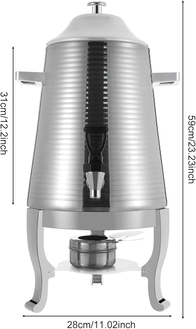 Coffee Urn With Fuel Holder 3.43 Gallon/13L Stainless Steel Beverage Dispensers for Coffee Tea Milk Juice Water Hot Drink Dispenser with Stand Chafer Urn with Spigot for Parties Catering (Silver)