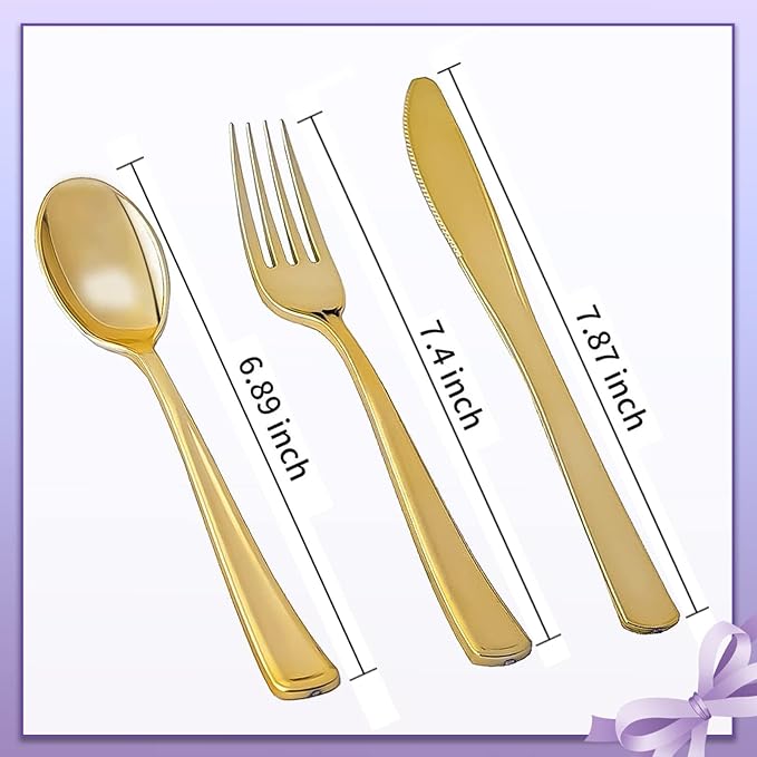 175Pcs Purple and Gold Party Decorations Purple Plates and Cups and Napkins Sets Gold Disposable Plates for Birthday Wedding Party Supplies Serves 25