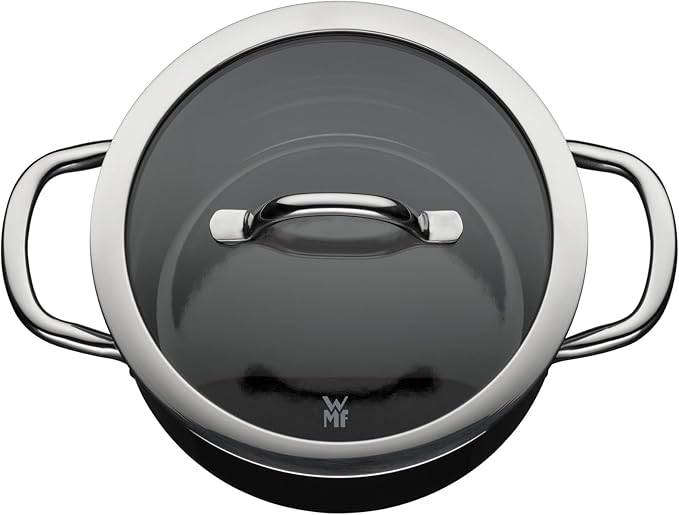WMF Fusiontec Inspire 3-Piece Saucepan Set Black High-Tech Ceramic Induction Includes 3 Pots and 1 Glass Lid