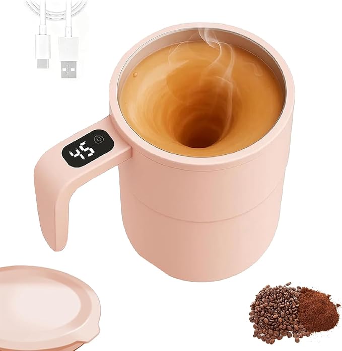 g – Automatic Stir Coffee Cup with Temp Display 13 Oz Rechargeable gs for Milk and Other Beverages (Black)