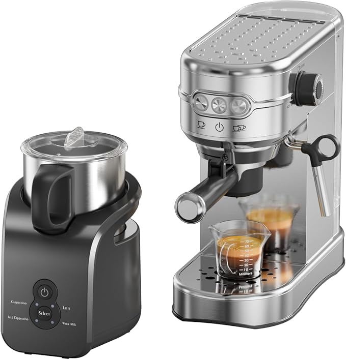 20-Bar Espresso Machine &amp Electric Milk Frother – Compatible with N Espresso Capsule &amp Coffee GroundStainless Steel