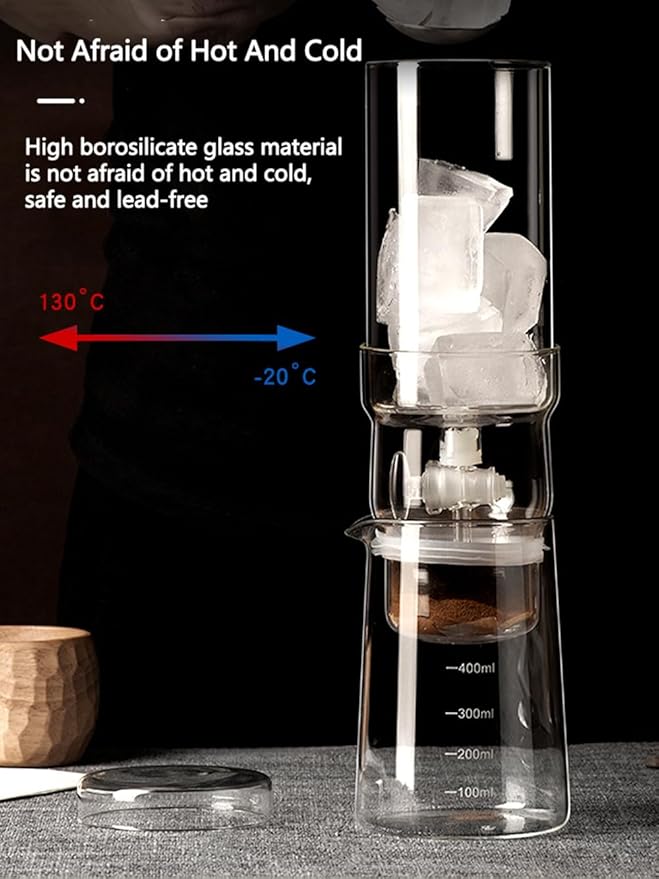 13.5OZ Cold Brew Coffee Maker High Borosilicate Glass Ice Drip Coffee Brewer Adjustable Outlet Drip Speed Constant Pressure Brewing