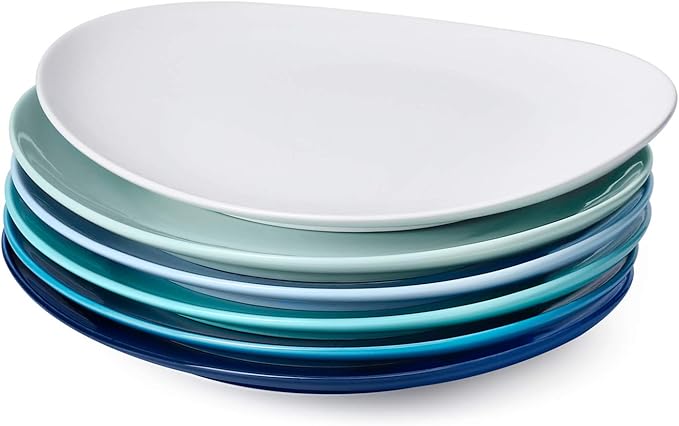 Sweese Porcelain Dinner Plates - 11 Inch Dinner Plates Set of 6 - Dishwasher Microwave Oven Safe - Azure Dreamscape Color