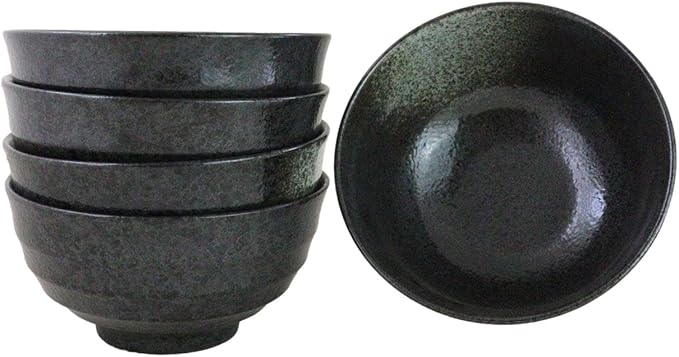 Ebros Gift Artistic Charcoal Grey Tone Hakumu Porcelain Collection Dinnerware Serveware Kitchenware Set Asian Japanese Restaurant Supply (Pack Of 5 Medium Soup Salad Rice Bowls 24oz)