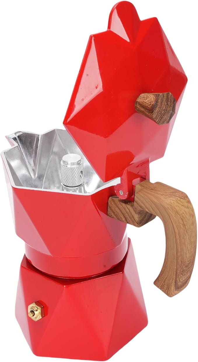 Yosoo Food Safe Anodized Aluminum Italian Coffee Maker with Dual Valve Design 2 Cup Stovetop Coffee Maker Pot for Cuban Cafe Brewing Home Camping (Red)