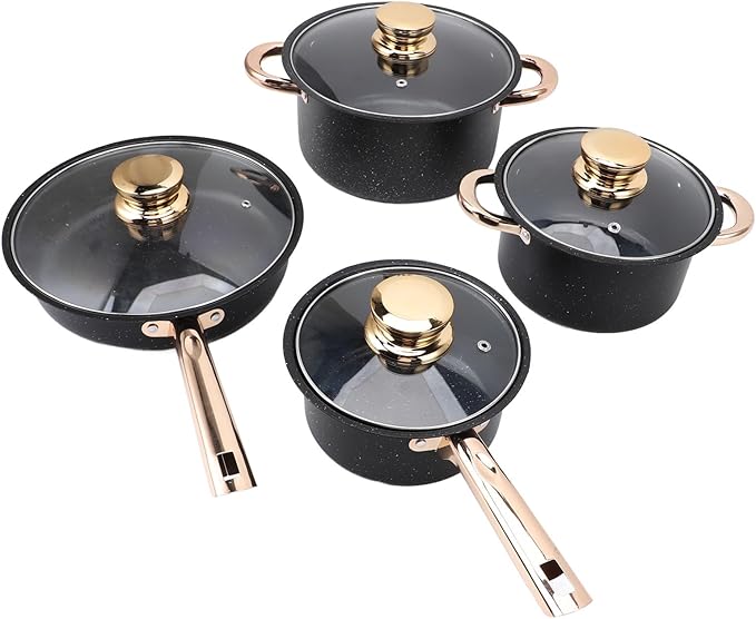 Pots and Pans Set Non Stick Cookware Set Stainless Steel Maifan Stone Coating Frying Pan Milk Pan Soup Pots Set with Glass Lids Cooking Pan for Home Kitchen