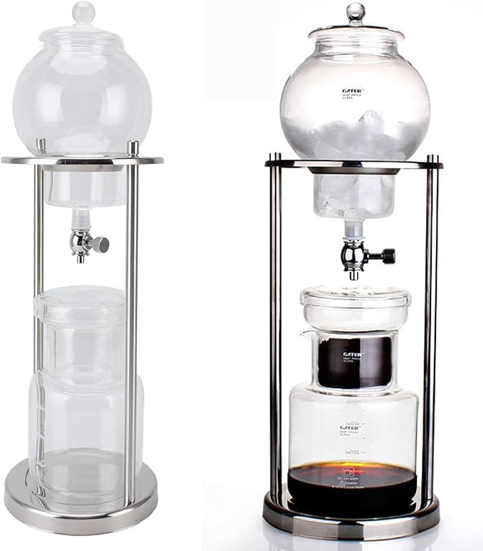 Alomejor Glass Cold Brew Dripper Coffee Maker Ice Coffee Drip Tower Stainless Steel for Tea Extracting High Grade Flavors