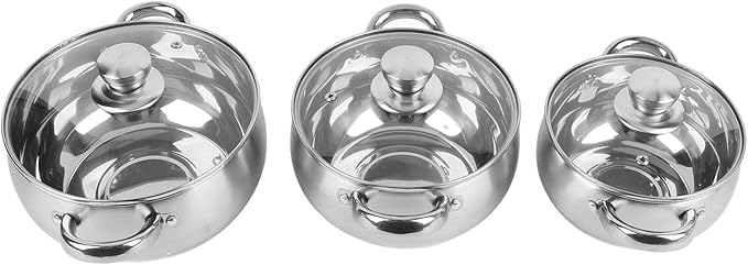 TOPINCN Stainless Steel Soup Pot 3PCS Set Cooking Pots Kitchen Nonstick Kitchen Induction Cookware Set Works with Induction Electric Cooktops Dishwasher