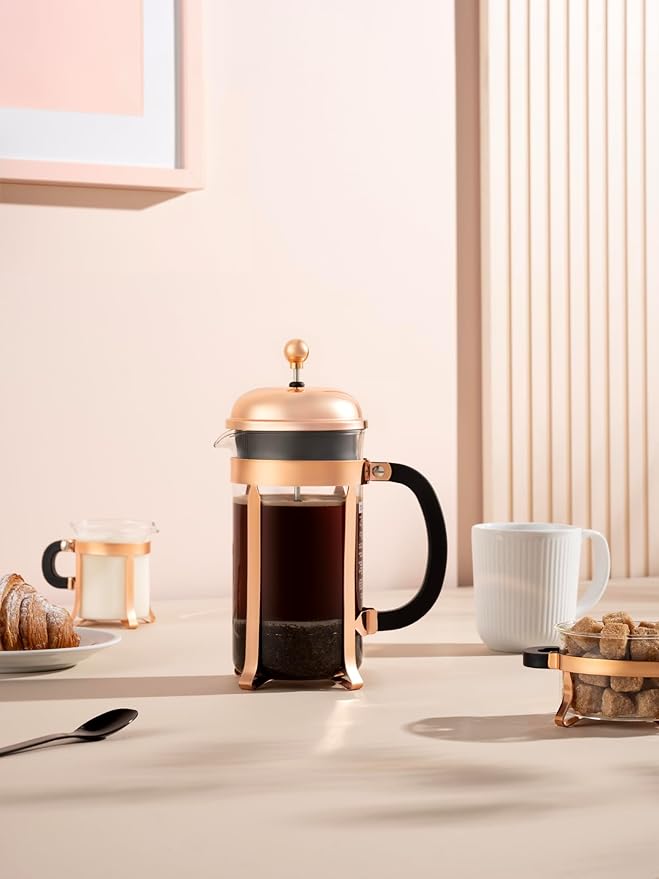 Bodum 34oz Chambord French Press Coffee Maker High-Heat Borosilicate Glass Stainless Steel Copper – Made in Portugal