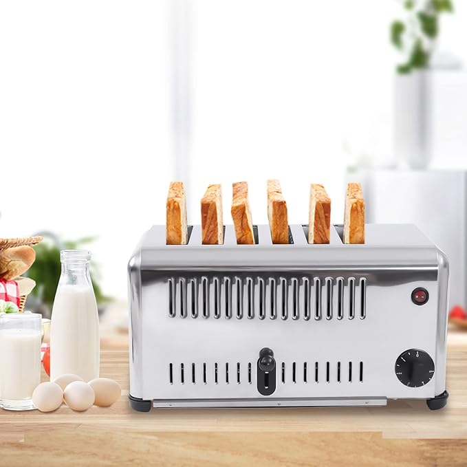 6 Slices Commercial Toaster Stainless Steel Bread Baking Machine 1680W Pop-Up Toaster Defrost/Reheat Functions Extra Wide Slots for Toasting Bagels Baker Sandwiches Meatloaf