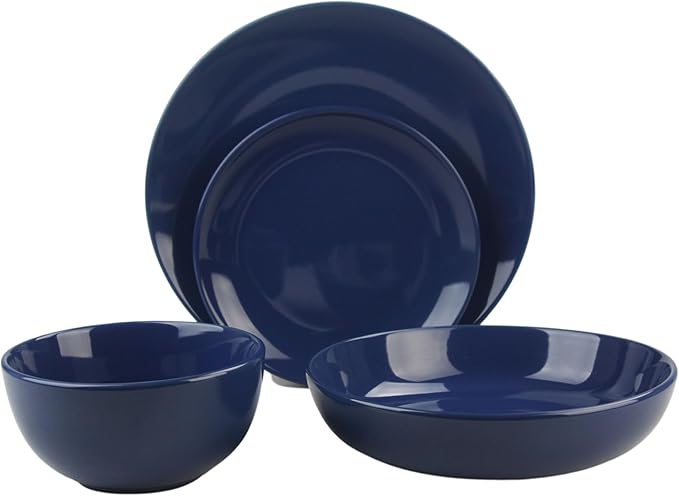 16 Piece Coupe Stoneware Dinnerware Set with Dinner Bowl Service for 4 Cobalt Blue