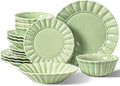 HOMBENE Dinnerware set 16 Piece plates and bowls sets for 4 Ceramic Mordern dish set for party Porcelain dish set House gift Microwavable safe Mint Glow Green