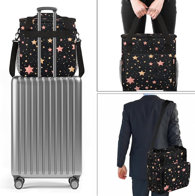 Rose Pink Star Coffee Maker Carrying Bag Portable Travel Storage Tote Bag Compatible with K-Mini or K-Mini Plus Single Serve Coffee Brewer Carrying Case with Multiple Pockets &amp Shoulder Strap