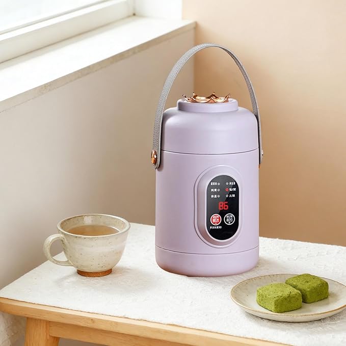Multifunctional Health Pot Portable 500W Health Pot with Ceramic Glaze Inner Pot &amp Steamer 12-Hour Preset Slow Cooker for Rice Porridge Soup Steaming (C-Purple)
